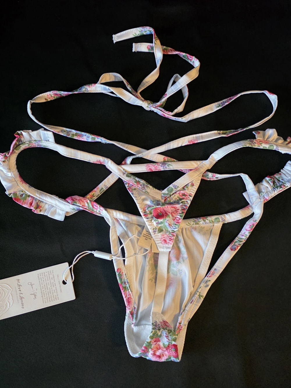 For Love And Lemons White Floral Strappy Lace-Trim Thong